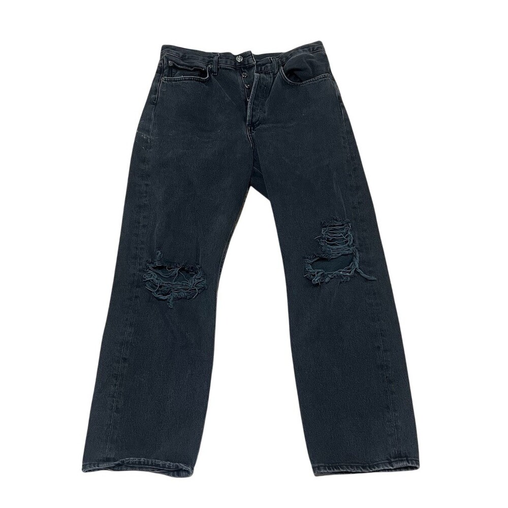 AGOLDE Jeans Womens Size 28 Black Washed Distressed High Rise Straight Leg